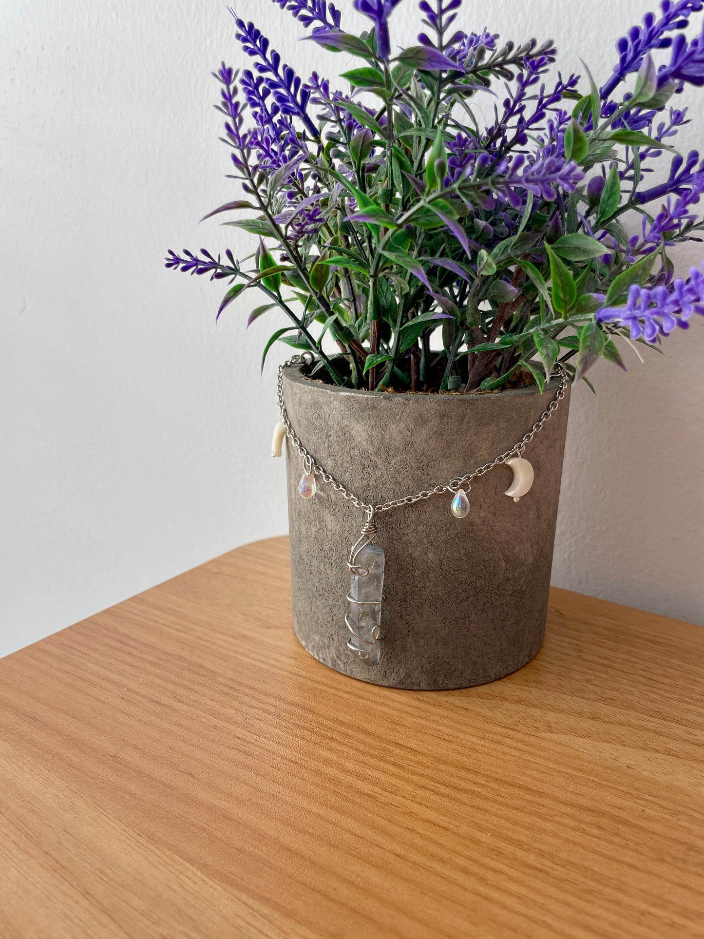 Blue Aura Quartz Moon Magic Plant Pot Necklace