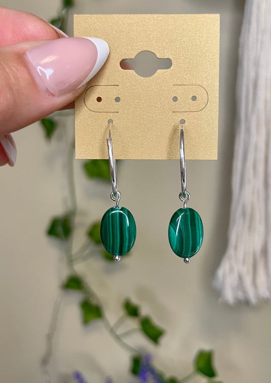 Malachite Hoops: Sterling (small)